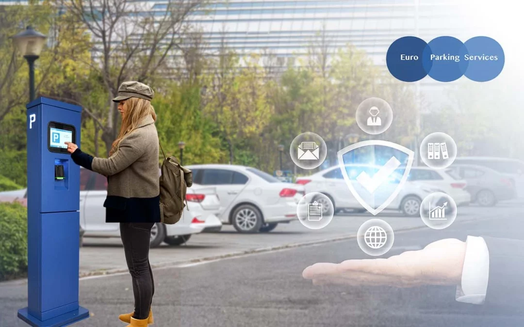 a woman using pay on foot machine