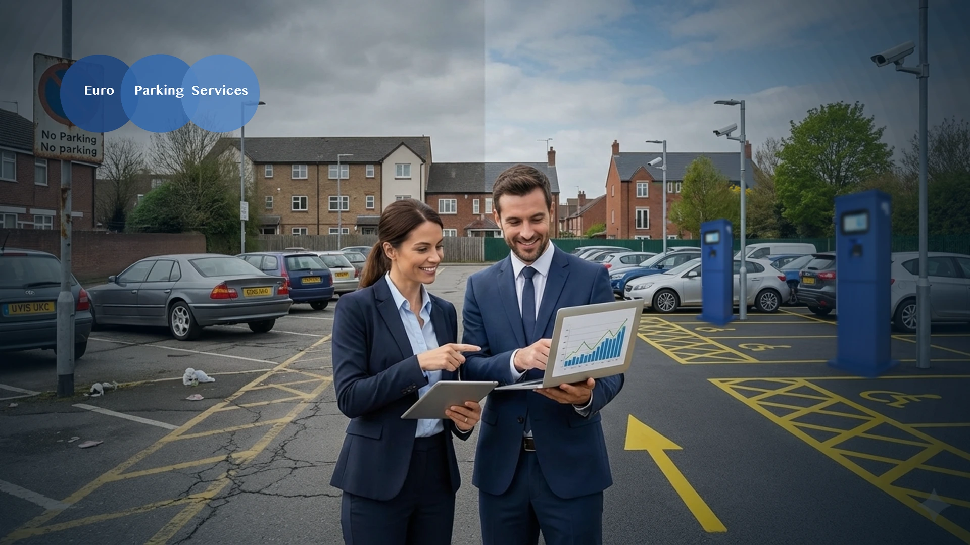 A man using Pay and display machine in a car park