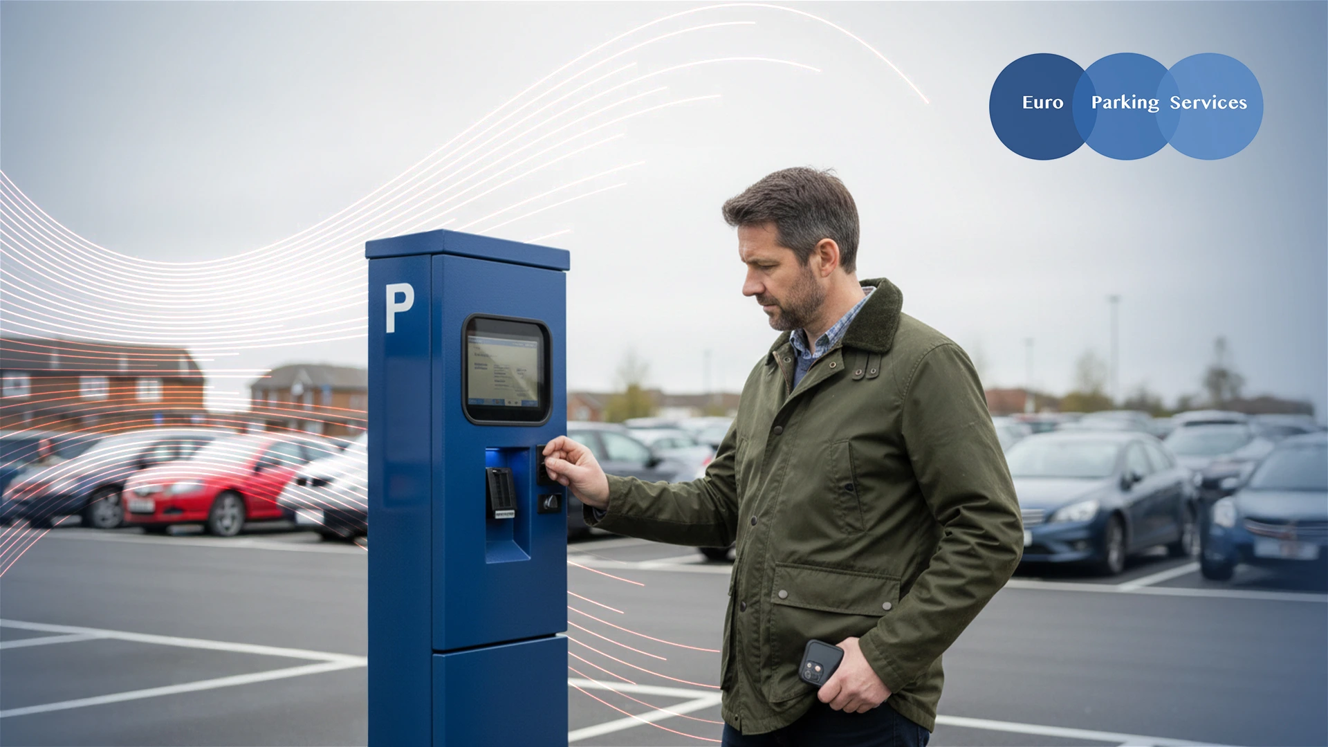 A man using Pay and Display Machine for parking in a car park