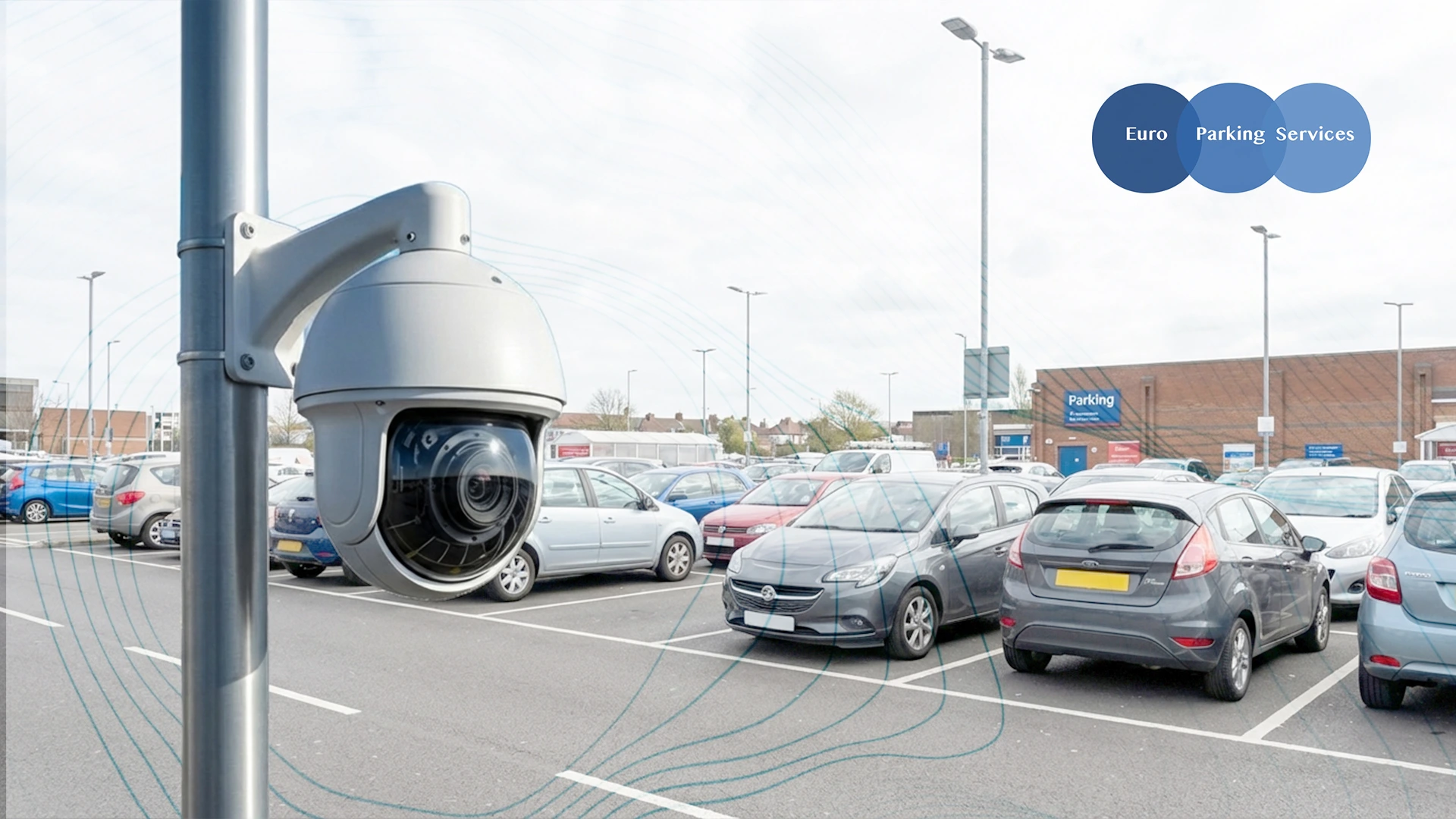 A well-managed CCTV enforced car park where cars parked in efficient way